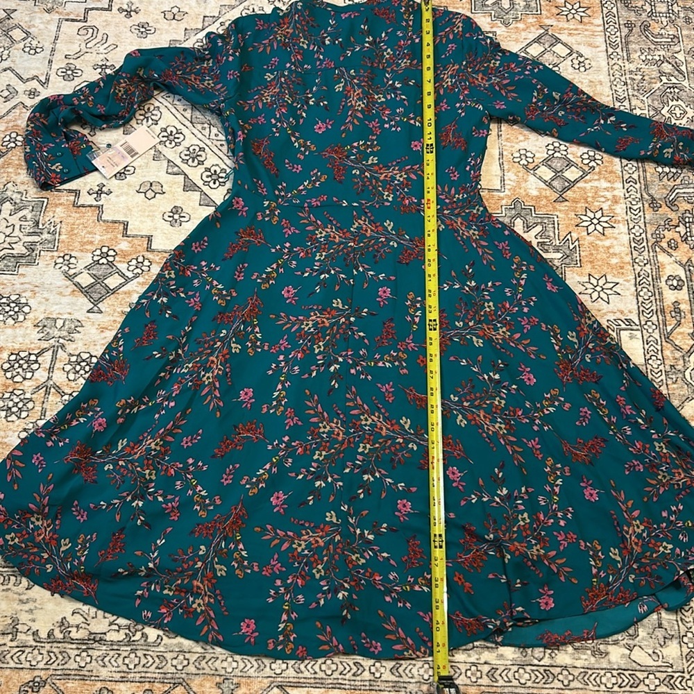NWT NANETTE by NANETTE LEPORE 6 teal fit & flare midi L-sleeve floral dress - Picture 12 of 14